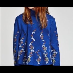 Zara - NWT Faux Suede Embroidered Top - Size S
